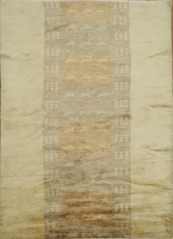 Elegant Neutral Toned Gabbeh Kashkoli Rug for Modern Minimalist Spaces 5x6