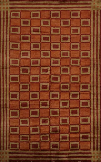 Mid-Century Gabbeh Kashkoli Area Rug 7x10 with Bold Square Motifs