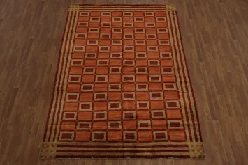 Mid-Century Gabbeh Kashkoli Area Rug 7x10 with Bold Square Motifs