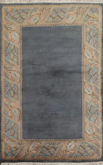 Wool Bordered Nepalese Oriental Handmade Rug 4x5