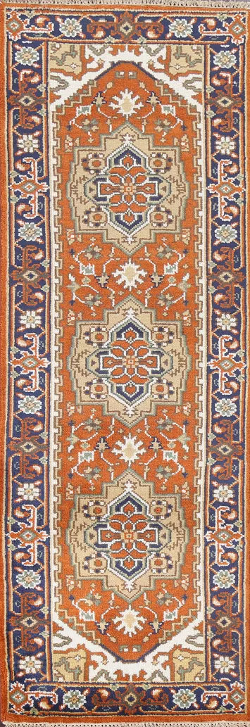 Geometric Wool Heriz Serapi Oriental Runner Rug 3x8