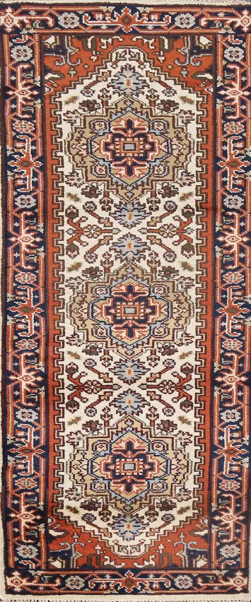 Handmade Wool Heriz Serapi Oriental Runner Rug 3x8