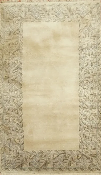 Luxury Beige Nepalese Rug Featuring Artistic Intricate Patterns 4' 4'' X 2' 6''