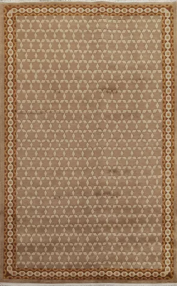 Brown Wool Geometric Nepalese Oriental Area Rug 5x8