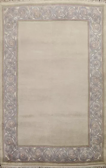 Bordered Wool Nepalese Oriental Area Rug 4x5