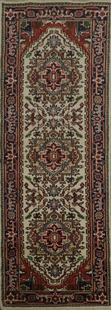 Rustic Elegance Geometric Heriz Serapi Runner Rug 3x9 for Hallways
