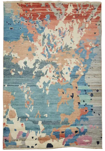 Colorful Watercolor Design Wool Rug for Contemporary Spaces 6x8