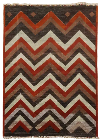 Vibrant Chevron Pattern Gabbeh Kashkoli Rug with Rich Earthy Tones 6x8 ft
