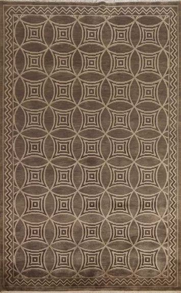 Brown Geometric Nepalese Oriental Area Rug 6x9