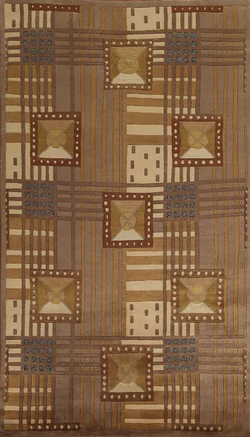 Brown Geometric Nepalese Oriental Wool Rug 5x8