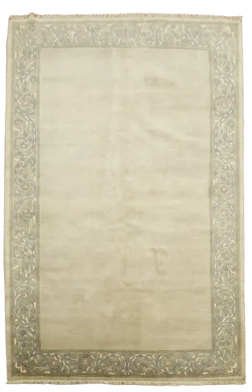 5'x8' Beige and Blue Nepalese Rug with Decorative Border Trim