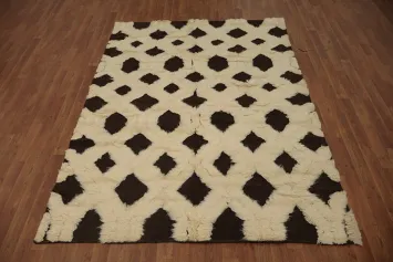 Chic and Modern Dark Brown on Cream Moroccan Area Rug 6x8
