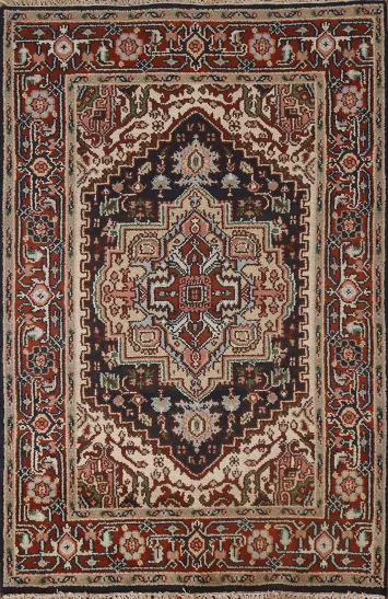 Hand-Knotted Wool Heriz Serapi Oriental Area Rug 4x6