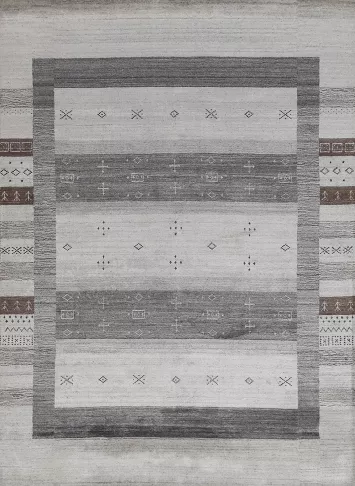 Minimalist Tribal-Patterned Rectangular Gabbeh Area Rug 6x8