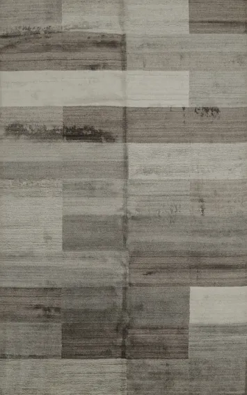 Sleek Gray Geometric Blocks Design Gabbeh Area Rug 6x8