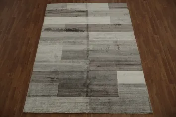 Sleek Gray Geometric Blocks Design Gabbeh Area Rug 6x8