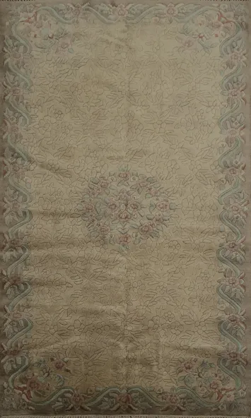 Exquisite Floral Nepalese Wool Rug 5x7 with Elegant Border Design