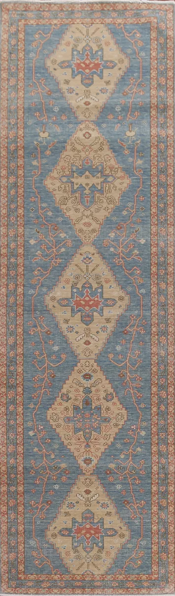 Hand-Knotted Wool Heriz Serapi Turkish Runner Rug 3x12