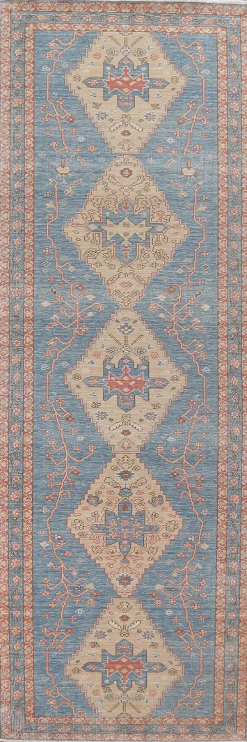 Light Blue Heriz Serapi Oriental Runner Rug 3x12