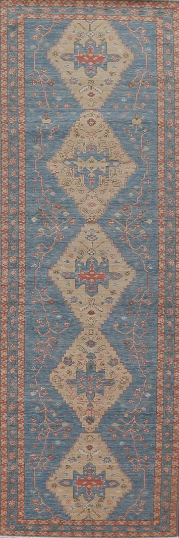 Hand-Knotted Wool Heriz Serapi Turkish Runner Rug 3x12