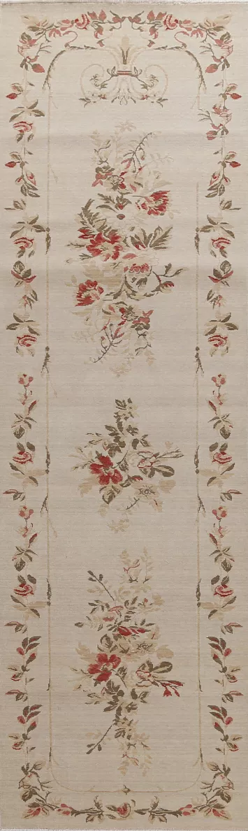 Handmade Wool Aubusson Turkish Runner Rug 3x12