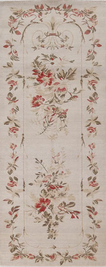 Floral Wool Aubusson Oriental Runner Rug 3x8
