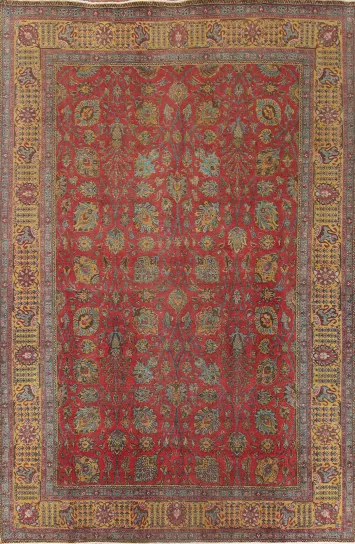 All-Over Floral Wool Tabriz Persian Area Rug 10x13