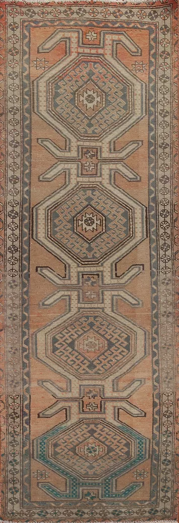 Vintage Geometric Ardebil Persian Runner Rug 3x10