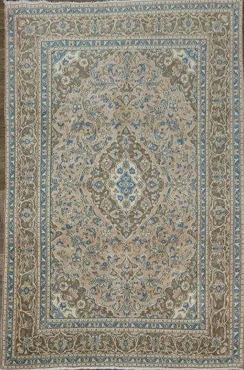 Vintage Kashan Persian Rug with Detailed Blue and Brown Ornamentation 6x10