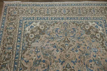 Vintage Kashan Persian Rug with Detailed Blue and Brown Ornamentation 6x10