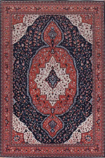 Navy Blue Floral Sarouk Farahan Turkish Rug 9x12