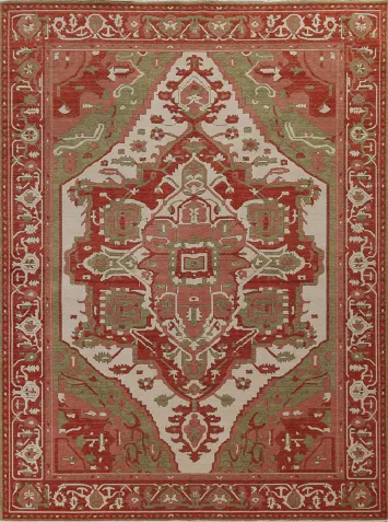 Geometric Handmade Heriz Serapi Turkish Wool Rug 8x10