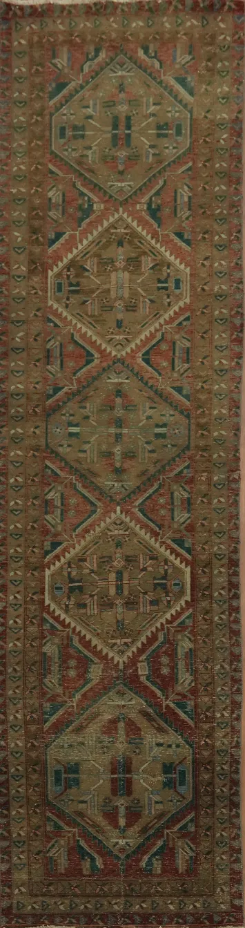 Vintage Geometric Tabriz Persian Runner Rug 4x14