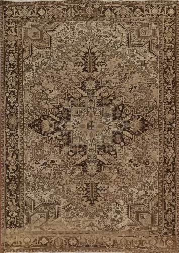 Vintage Geometric Heriz Persian Wool Rug 8x11