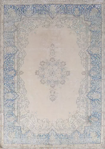 Distressed Wool Kerman Persian Rug 7x10