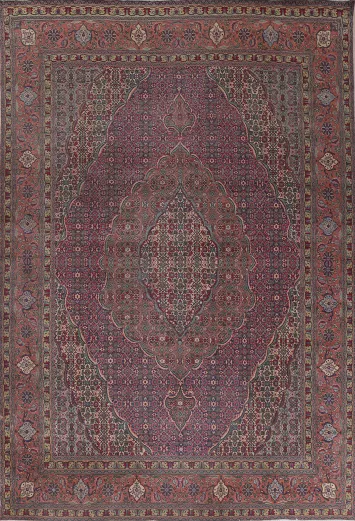 Vintage Geometric Tabriz Persian Wool Rug 10x13