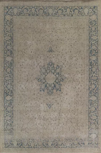 Distressed Wool Floral Kerman Persian Area Rug 10x13