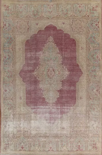 Geometric Distressed Burgundy Kerman Persian Area Rug 10x13