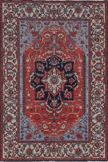 Floral Red Heriz Serapi Turkish Wool Rug 4x6