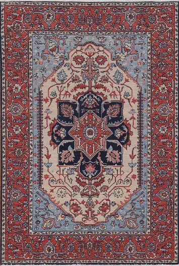 Geometric Handmade Heriz Serapi Oriental Area Rug 4x6