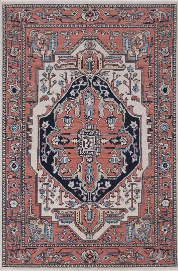 Handmade Geometric Heriz Serapi Turkish Wool Rug 4x6