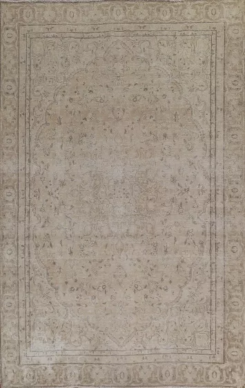 Floral Distressed Wool Kerman Persian Area Rug 7x10