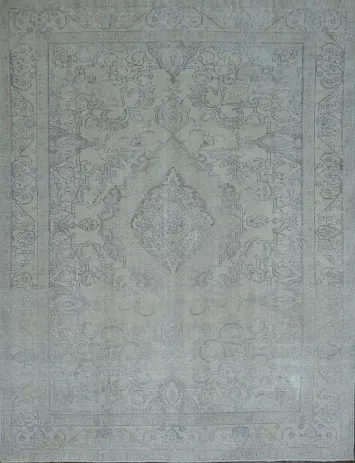 Vintage Muted Beige Distressed Persian Area Rug in Soft Neutral Hues 9x12