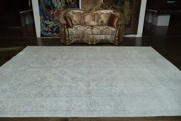 Vintage Muted Beige Distressed Persian Area Rug in Soft Neutral Hues 9x12