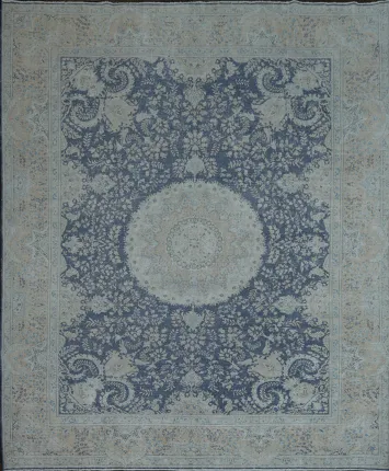 Vintage Blue and Beige Kerman Persian Rug with Intricate Floral Patterns 10x12