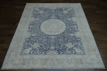 Vintage Blue and Beige Kerman Persian Rug with Intricate Floral Patterns 10x12