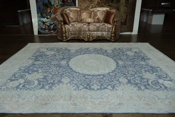 Vintage Blue and Beige Kerman Persian Rug with Intricate Floral Patterns 10x12
