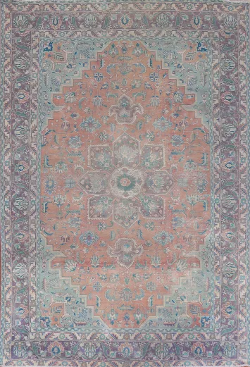 Vintage Geometric Tabriz Persian Area Rug 7x9
