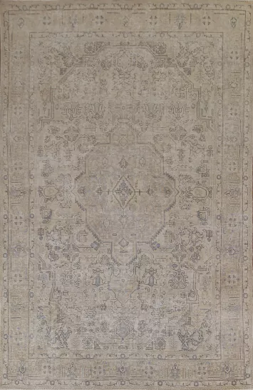 Geometric Distressed Tabriz Persian Area Rug 6x10
