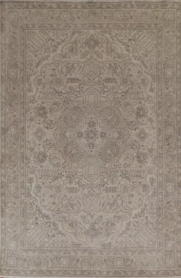 Geometric Distressed Tabriz Persian Area Rug 7x10